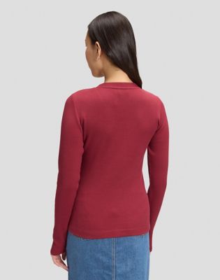 Slim Long Sleeve Waffle Henley Tee in Tibetan Red