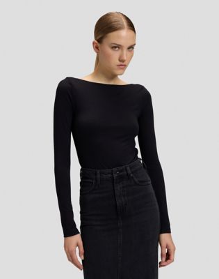 Slim Open Back Bodysuit in Black
