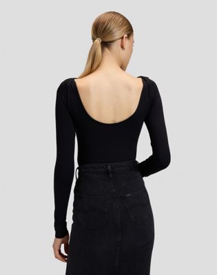 Slim Open Back Bodysuit in Black