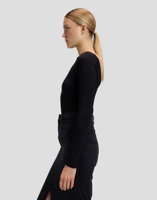Slim Open Back Bodysuit in Black