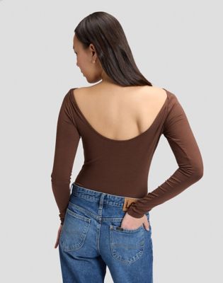 Slim Open Back Bodysuit in Shaved Chocolate