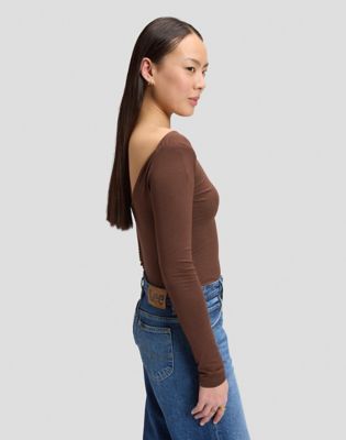 Slim Open Back Bodysuit in Shaved Chocolate