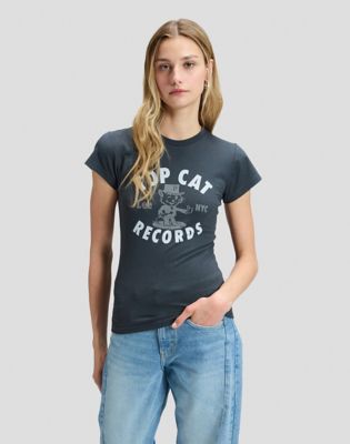 Slim Record Tee in Washed Black