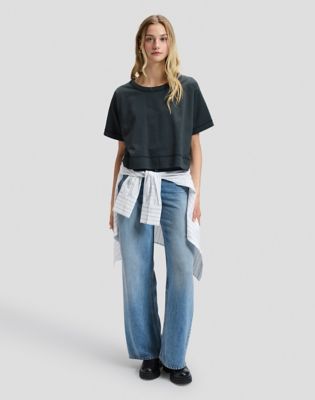 Relaxed Cropped Tee in Washed Black