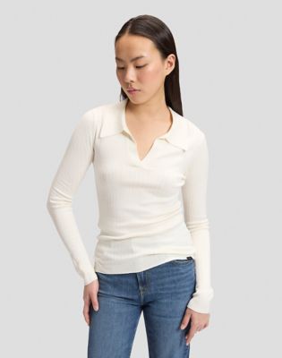 Slim Long Sleeve Polo in Ecru