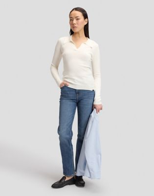 Slim Long Sleeve Polo in Ecru