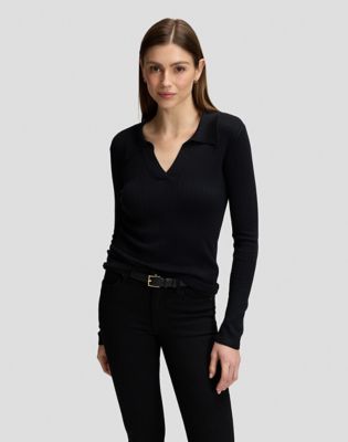 Slim Long Sleeve Polo in Black main view