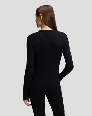 Slim Long Sleeve Polo in Black alternative view