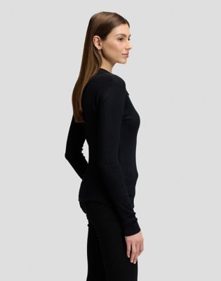 Slim Long Sleeve Polo in Black alternative view 3