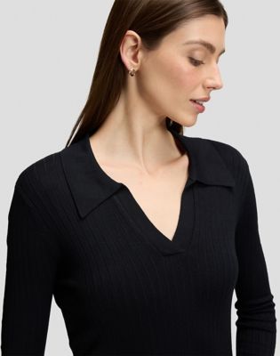 Slim Long Sleeve Polo in Black