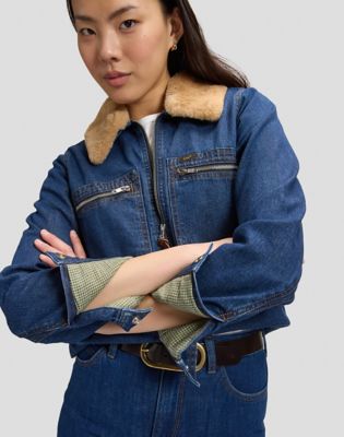 Regular Zip Front Denim Jacket in Laugh Riot