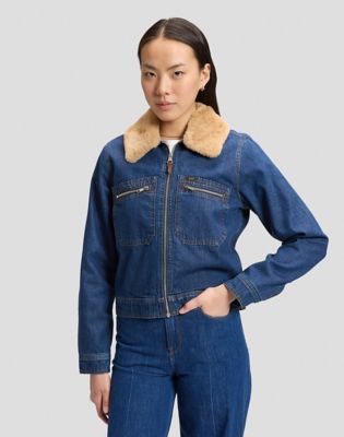 Regular Zip Front Denim Jacket in Laugh Riot