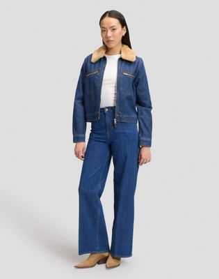 Regular Zip Front Denim Jacket in Laugh Riot