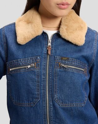 Regular Zip Front Denim Jacket in Laugh Riot