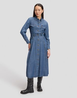 Regular Western Mid Calf Dress in Classic Blue