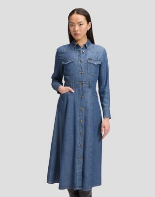 Regular Western Mid Calf Dress in Classic Blue