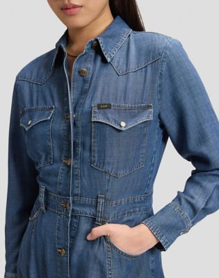 Regular Western Mid Calf Dress in Classic Blue