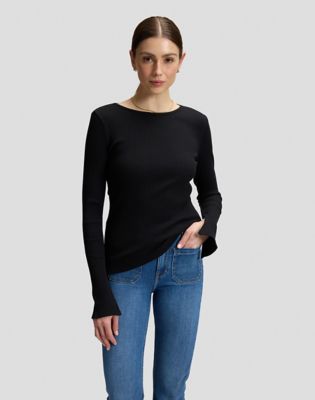 Slim Slit Sleeve Rib Tee in Black