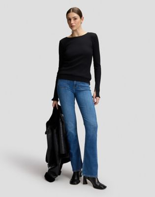 Slim Slit Sleeve Rib Tee in Black