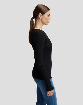 Slim Slit Sleeve Rib Tee in Black