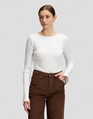 Slim Slit Sleeve Rib Tee in Ecru