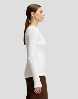 Slim Slit Sleeve Rib Tee in Ecru