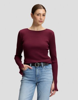 Slim Slit Sleeve Rib Tee in Fig