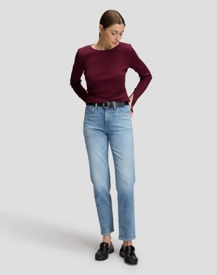 Slim Slit Sleeve Rib Tee in Fig
