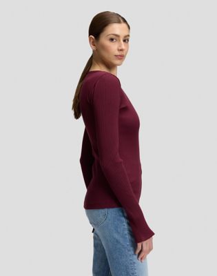 Slim Slit Sleeve Rib Tee in Fig