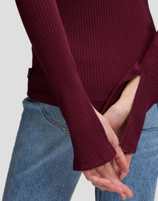 Slim Slit Sleeve Rib Tee in Fig