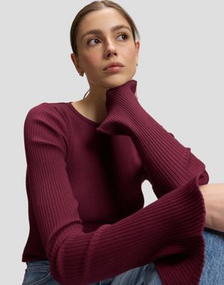 Slim Slit Sleeve Rib Tee in Fig