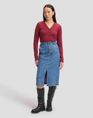 Workwear Patch Pocket Midi Skirt in Warm Embrace