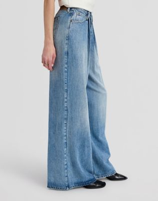 Wide Leg Pleated Jean in Preppy Blue