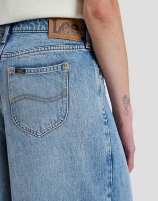 Wide Leg Pleated Jean in Preppy Blue