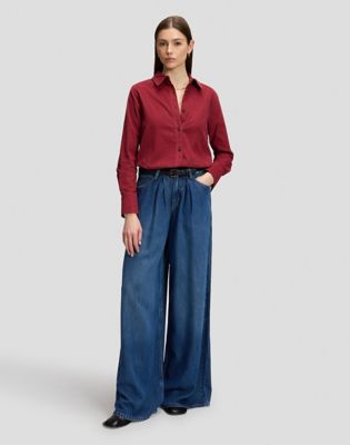 Wide Leg Pleated Jean in Fresh Blanket main view