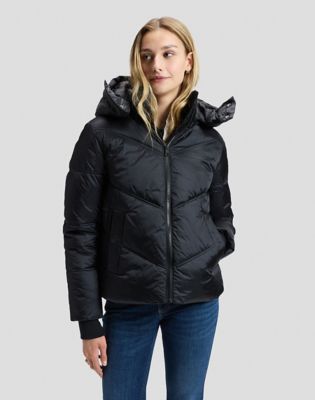 Regular Short Hooded Puffer Jacket in Black