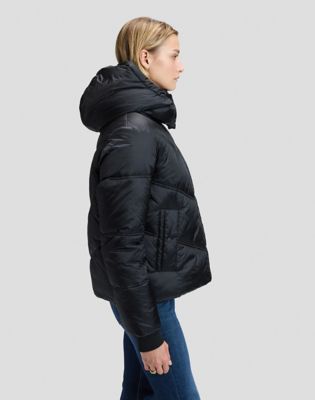 Regular Short Hooded Puffer Jacket in Black