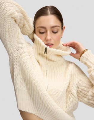 Relaxed Half Zip Knit Sweater in Ecru