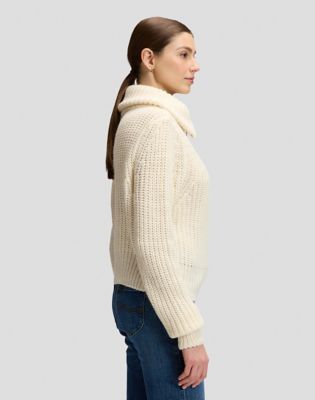 Relaxed Half Zip Knit Sweater in Ecru