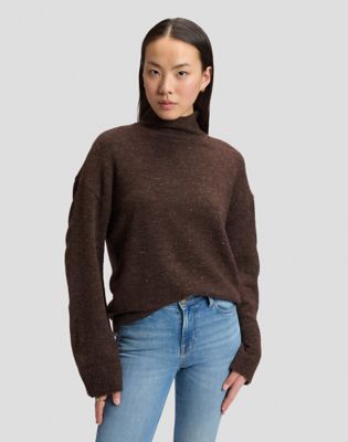 Relaxed High Neck Knit Sweater in Chocolate Torte