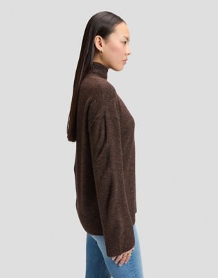 Relaxed High Neck Knit Sweater in Chocolate Torte