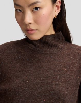 Relaxed High Neck Knit Sweater in Chocolate Torte
