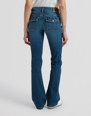 Jessica Low Rise Bootcut Flap Pocket Jean in Mid Fade