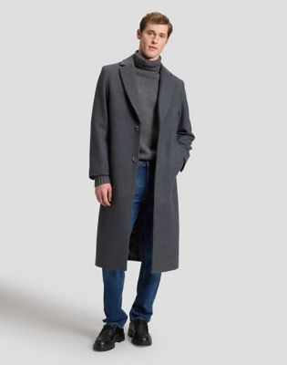 Relaxed Long Wool Car Coat in Heather Grey