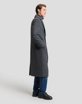 Relaxed Long Wool Car Coat in Heather Grey