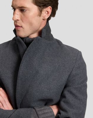Relaxed Long Wool Car Coat in Heather Grey