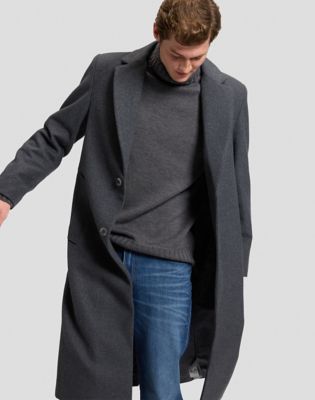 Relaxed Long Wool Car Coat in Heather Grey