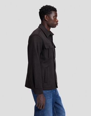 Relaxed Utility Wool Shirt in Chocolate Torte