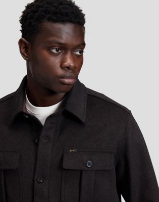 Relaxed Utility Wool Shirt in Chocolate Torte