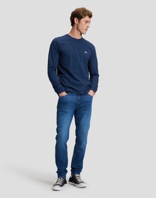 Regular Long Sleeve Patch Logo Tee in Dress Blues